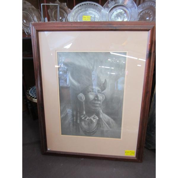 LG. FRAMED NATIVE PRINT BY ADAMS
