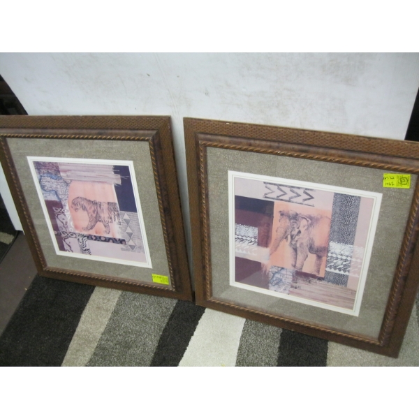 PAIR OF FRAMED PRINTS OF ELEPHANT & TIGER
