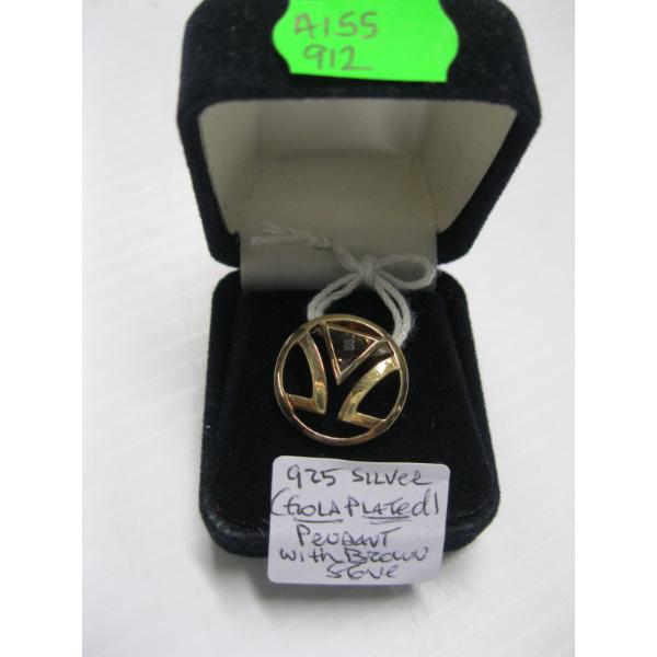 .925 SILVER GOLD PLATED PENDANT W/BROWN STONE