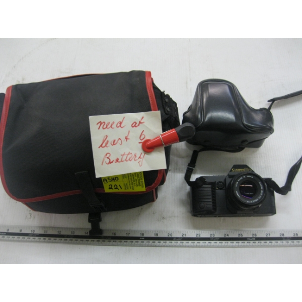 CANON T70 CAMERA W/BAG & ACCESS.