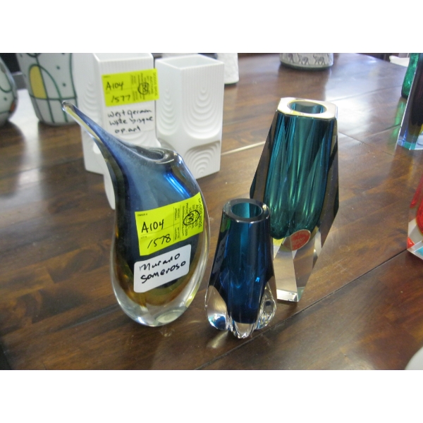 3 MURANO SOMMERSO VASES