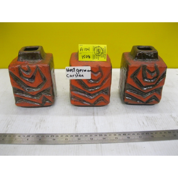 3 PIECES OF MCM WEST GERMAN CARSTEN POTTERY VASES