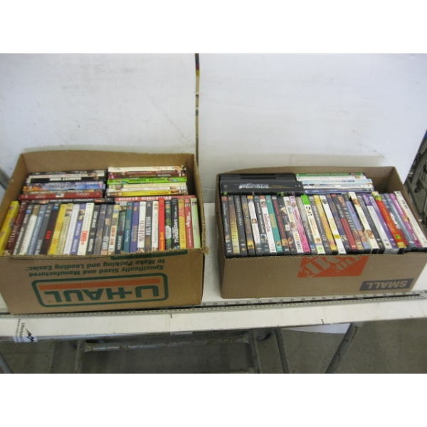 2 BOXES OF DVDs