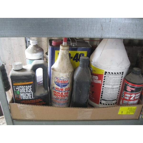 BOX WITH ASST'D CLEANERS, OILS, ETC.