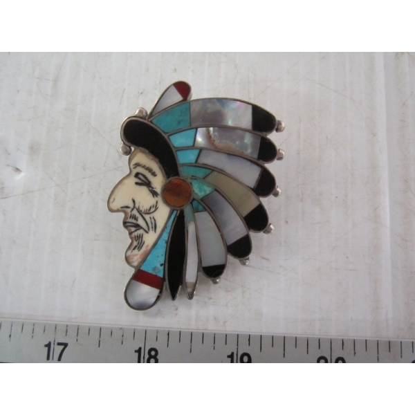 SIGNED CONE, 1988, COLORFUL HEAD DRESS BOLO TIE SLIDE