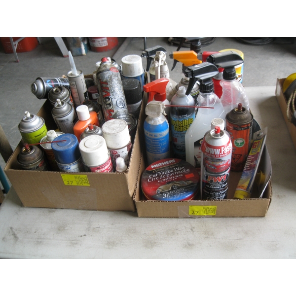 2 BOXES MISC. - ASST'D CLEANING SUPPLIES, OILS, WAXES, ETC.