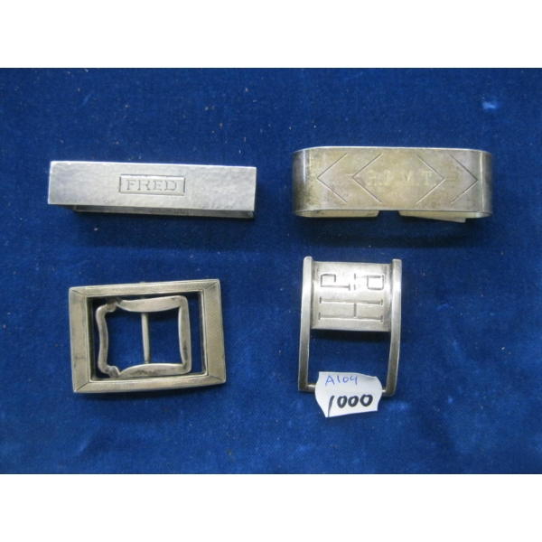 4 SILVER PIECES: BELT BUCKLE, ETC.