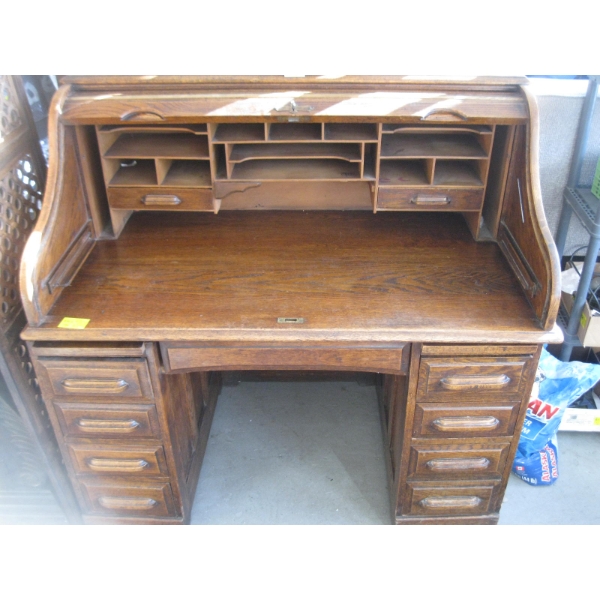 ANTIQUE ROLLTOP DESK - MADE BY WHITHY GROVE STORES, LIVERPOOL