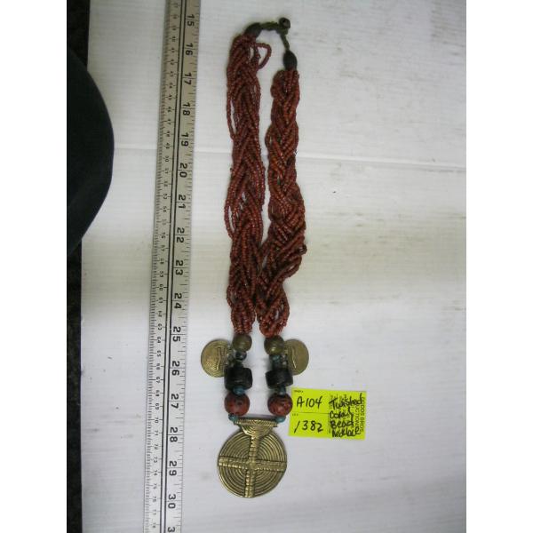 TWISTED CORAL BEADED NAVAJO NECKLACE W/PENDANT