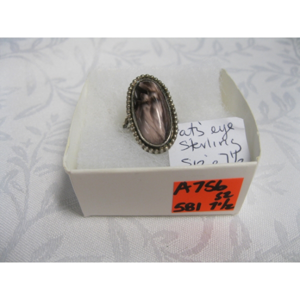 CAT'S EYE STERLING SILVER RING, SZ 7 1/2