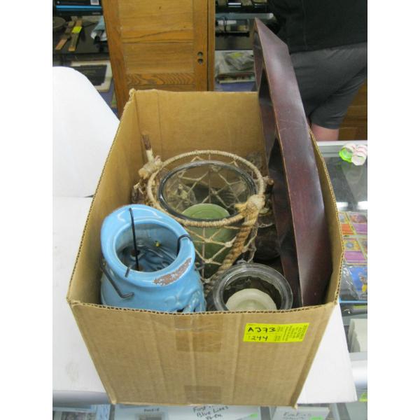 BOX OF ASST. CANDLEHOLDERS, ETC.