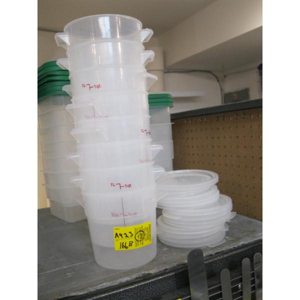 8 - 1QT PLASTIC CONTAINERS W/SOME LIDS