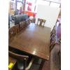 Image 1 : LG. HEAVY WOODEN DINING TABLE W/8 WOOD FRAMED CHAIRS W/PADDED SEATS
