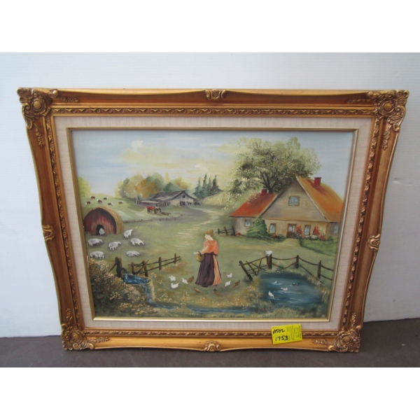 PAINTING OF LADY ON FARM