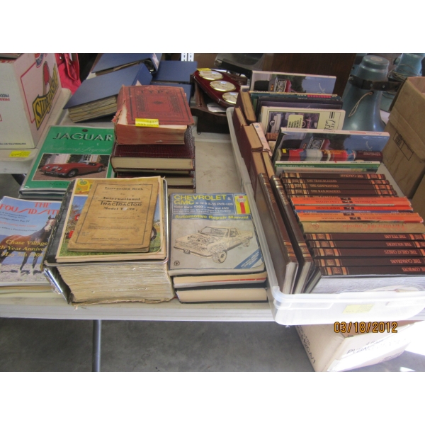 LG. BIN OF ASST. BOOKS - JAGUAR, FORD MANUAL, ETC.