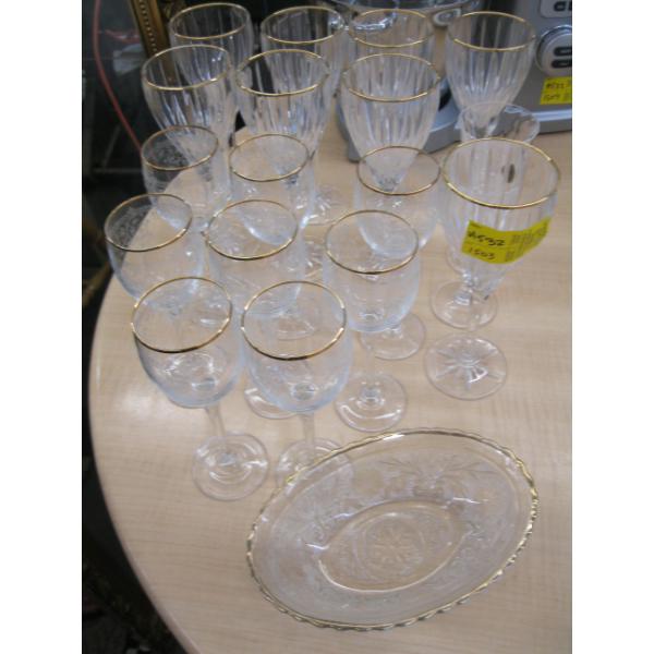 GOLD RIM STEMWARE & A SMALL DISH