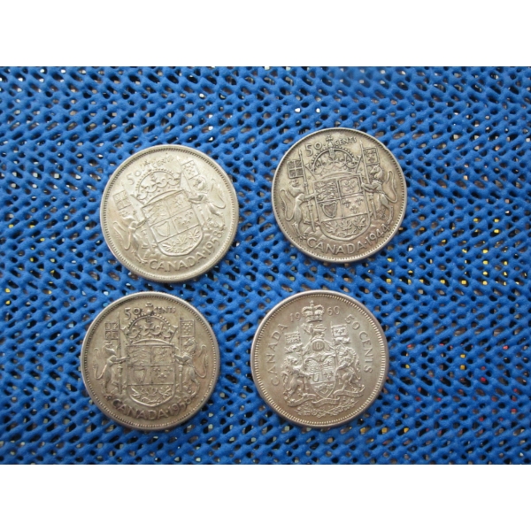 4 PRE-'66 50 CENT CDN COINS