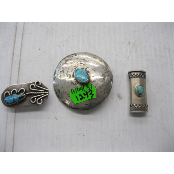 3 SILVER TURQUOISE STONE PIECES