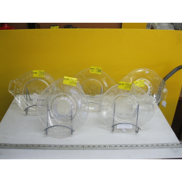 5 VINTAGE GLASS PLATES