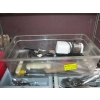 Image 1 : TUB OF ASST. KNIVES, ETC. INCL. ELECTRIC KNIFE SHARPENER