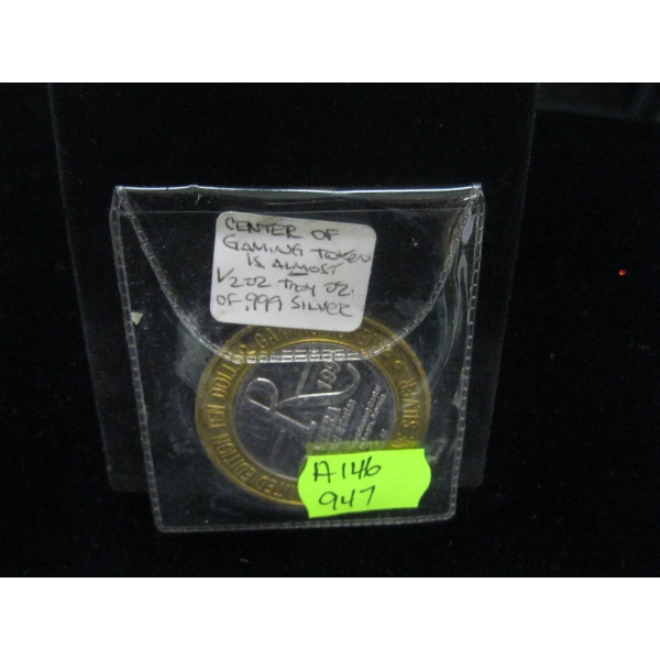 RIVIERA HOTEL GAMING TOKEN, TOKEN CENTER ALMOST 1/2 TROY OZ. OF .999 SILVER