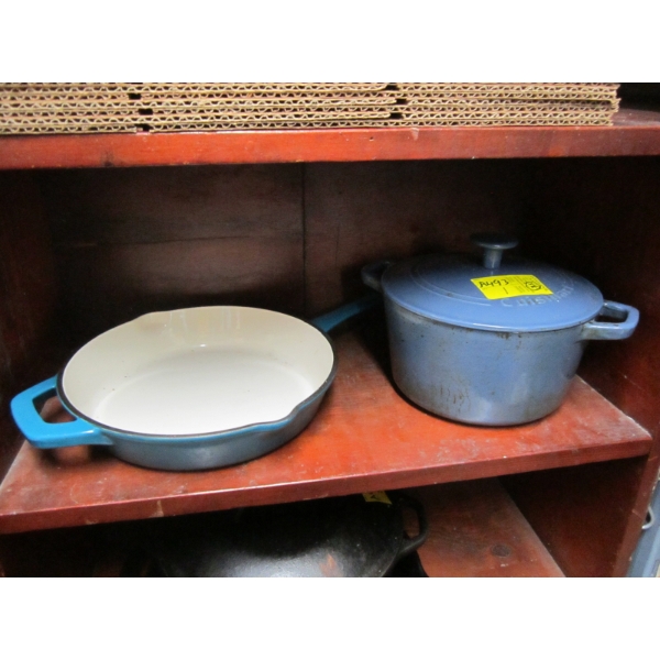 CUISINART CAST POT W/LID & CAST FRYING PAN