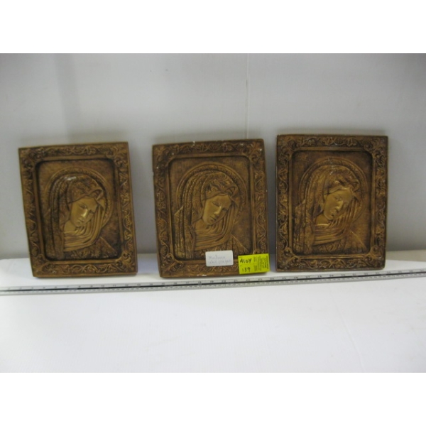 3 MADONNA CHALKWARE WALL PLAQUES