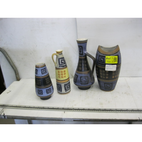 4 WEST GERMAN POTTERY VASES
