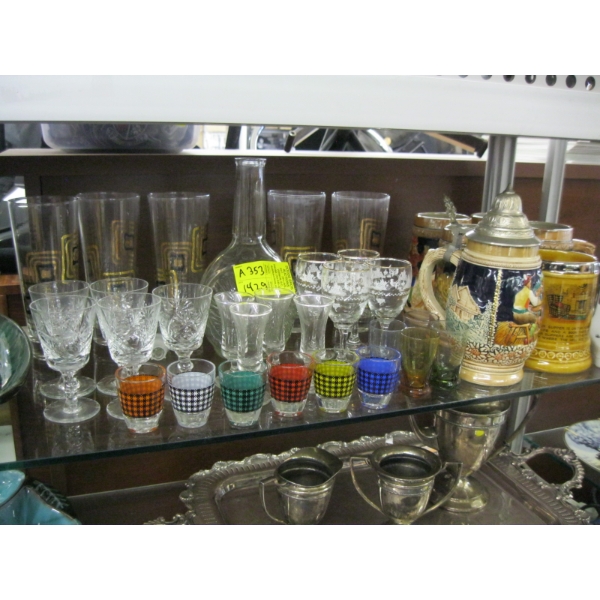 SHOTGLASSES, DECANTER, MUGS, ETC.