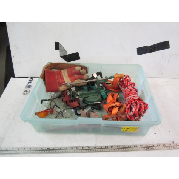 TIE DOWNS, CINCHES, SAFETY GLASSES, ETC.