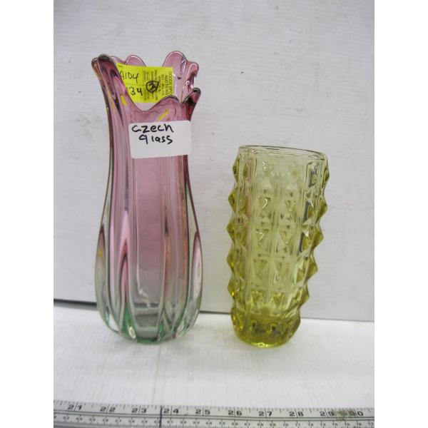 2 CZECH GLASS VASES