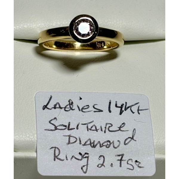 LADIES 14KT SOLITAIRE DIAMOND RING - 2.7G - SZ 6