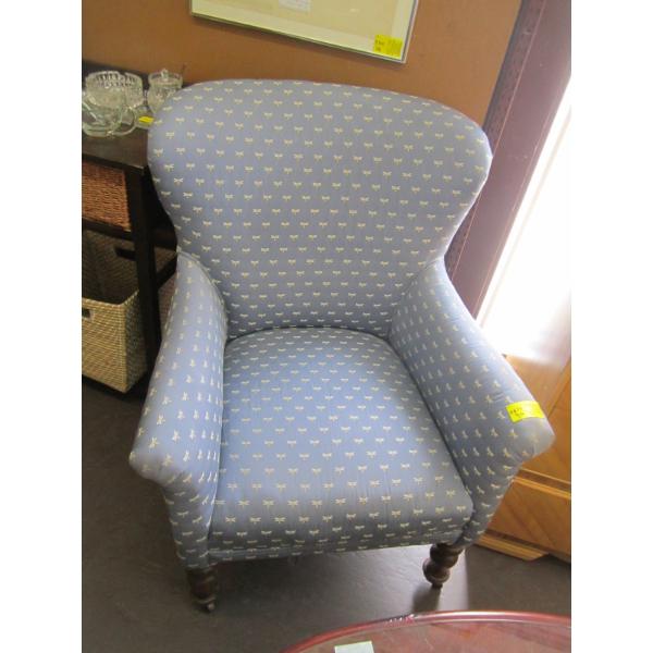 SM. UPHOLSTERED WING BACK DRAGONFLY PATTERN CHAIR