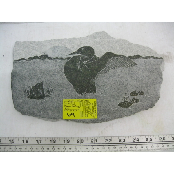 ETCHING CARVING  SOAPSTONE BY SIKU OF A LOON