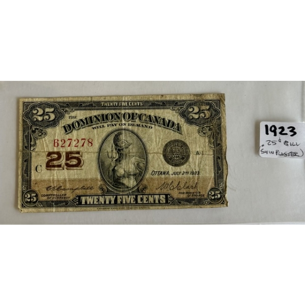 1923 25 CENT SHIN PLASTER BILL