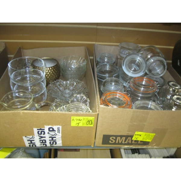 2 FLATS OF CANNISTERS & GLASS DISHWARE
