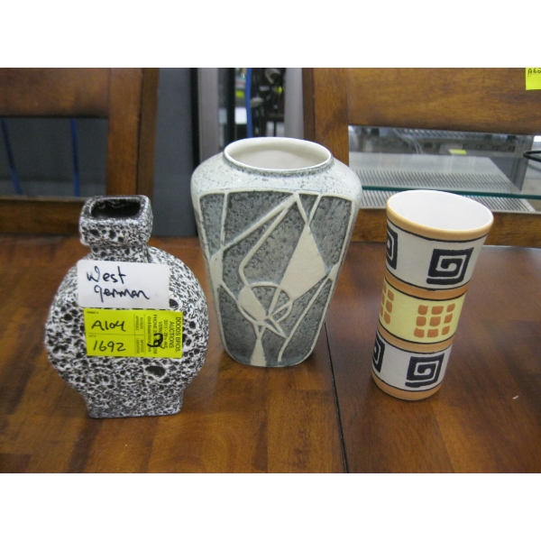 3 WEST GERMAN MCM WEST GERMAN VASES