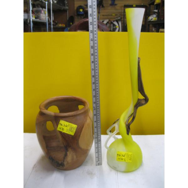 UNIQUE GLASS VASE & UNIQUE WOODEN VASE
