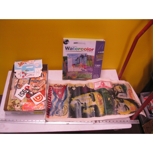 MISC. WATERCOLOR PAINTING SET, PAINTING BOOKS, ETC.