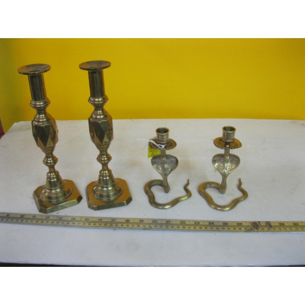 2 PAIR OF BRASS CANDLESTICKS