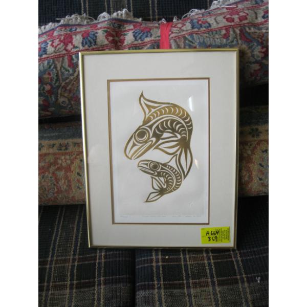 FRAMED HAIDA PRINT "KILLER WHALE & CALF"
