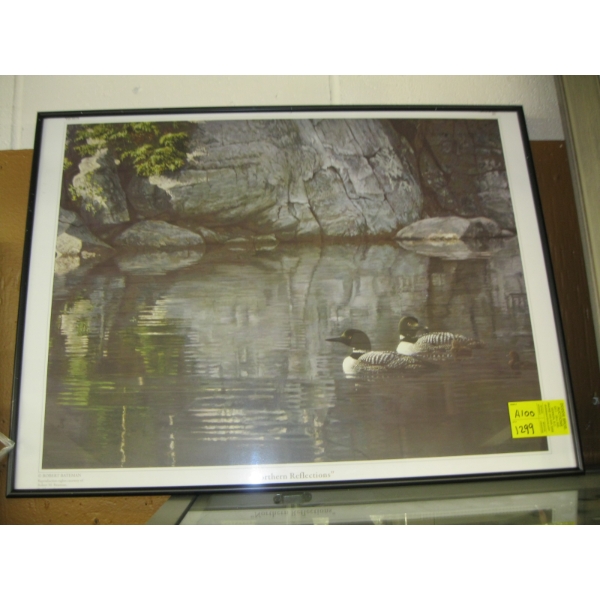 FRAMED ROBERT BATEMAN PRINT OF LOONS