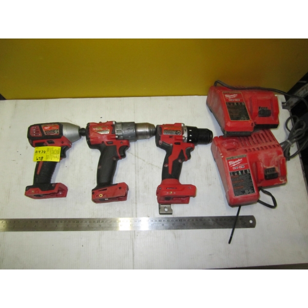 MAKITA CORDLESS TOOLS - 2 DRILLS, IMPACT GUN & 2 CHARGERS - NO BATTERIES