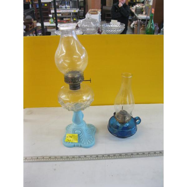 2 BLUE BASED OIL LANTERNS