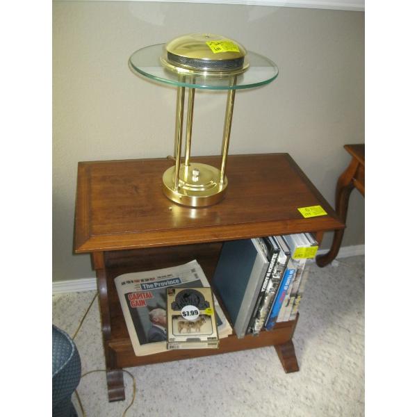 DECORATIVE BRASS & GLASS LAMP W/ASST. BOOKS & DVD SET