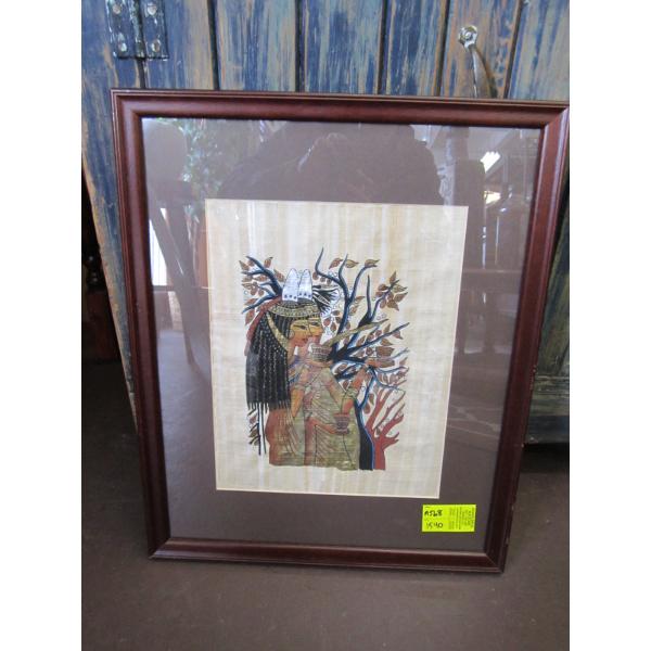 EGYPTIAN THEME PRINT ON PAPYRUS PAPER, FRAMED