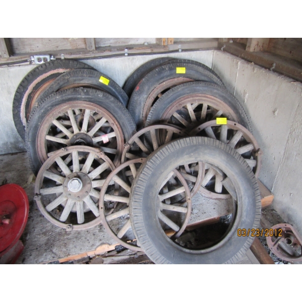 WOODEN SPOKED RIMS - SOME W/TIRES