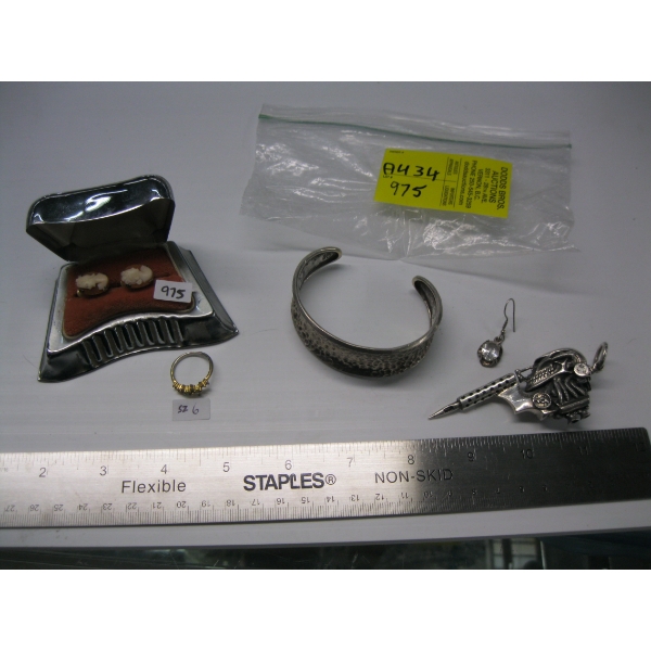 RING BOX W/2 EARRINGS & A BAG W/ASST. STERLING SILVER PIECES