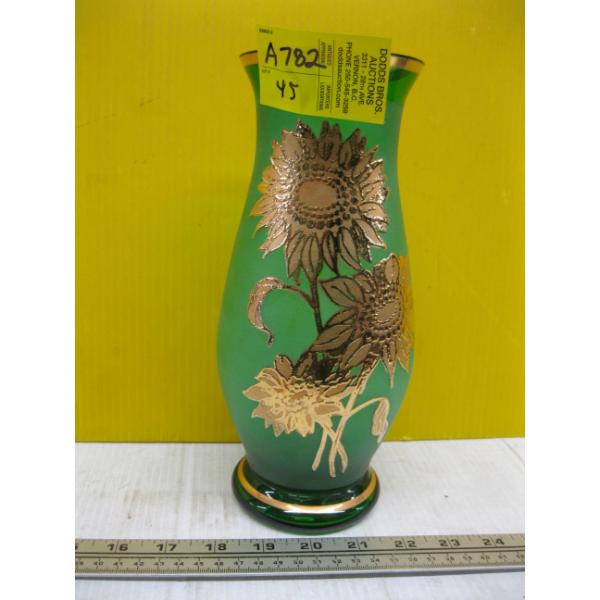 FROSTED GOLD EMBOSSED GREEN VASE