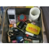 Image 3 : MISC. FOLDING KNITTING BAG & NEEDLES & A METAL TIN W/SEWING NOTIONS